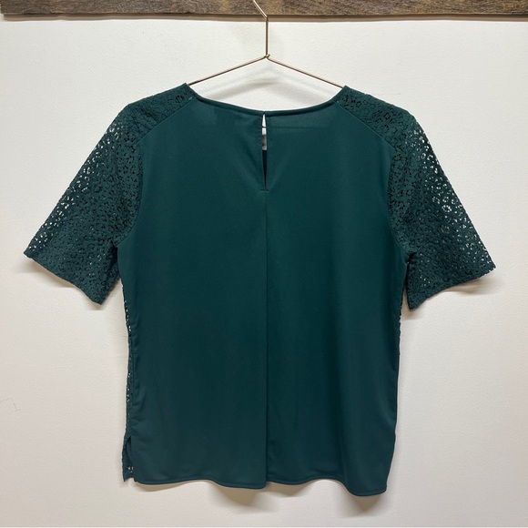 Ann Taylor Womens Blouse Shirt Green Short Sleeve Popover Lace Size Small - Picture 2 of 11